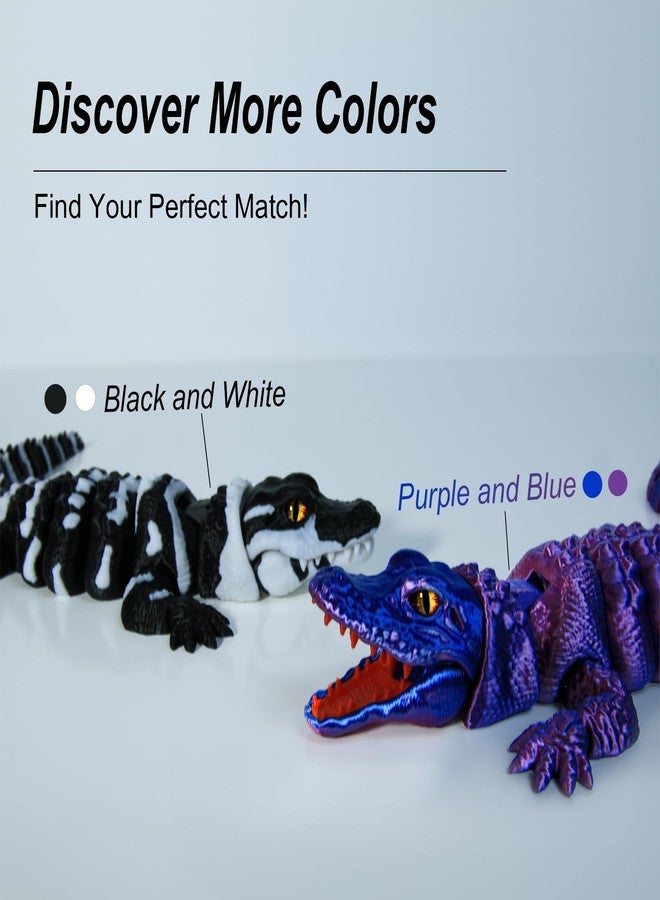 coonoe 3D Printed Articulated Crocodile - Opening Mouth and Glass Eyes - Flexible Joint Animal Models - Surprise Gifts for Fidget Enthusiasts - Made from PLA - Black and White - Image 5